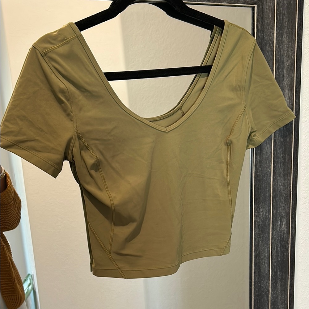 lululemon olive green v-neck crop tshirt
